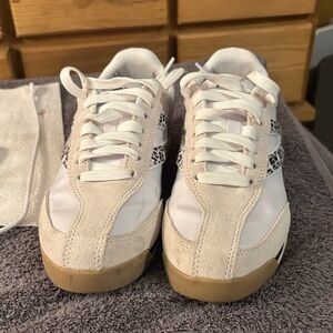 White and Tan Sneakers with Animal Print